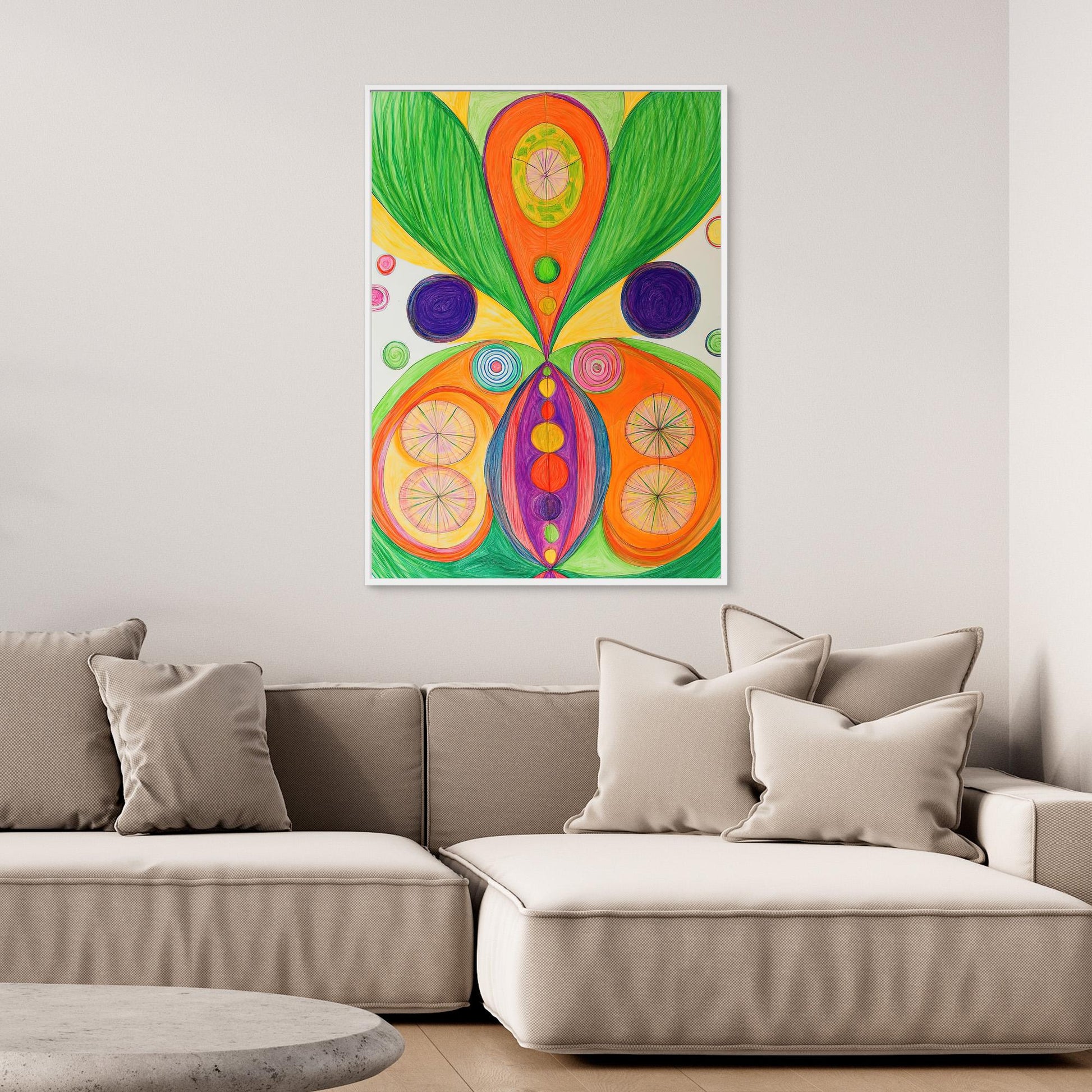 Abstract Spiritual Mandala Colored Pencil Drawing | Vibrant Colors, Geometric Design | Modern Spiritual Wall Art