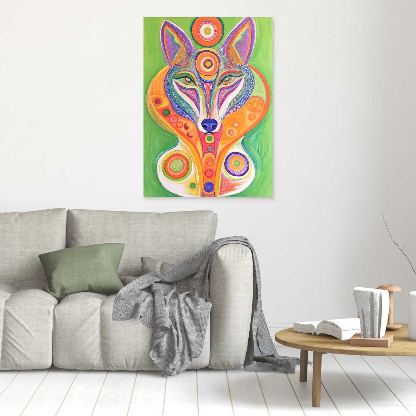 Spiritual Wolf Canvas Print | Vibrant Colors, Mandala Design | Modern Spiritual Wall Art