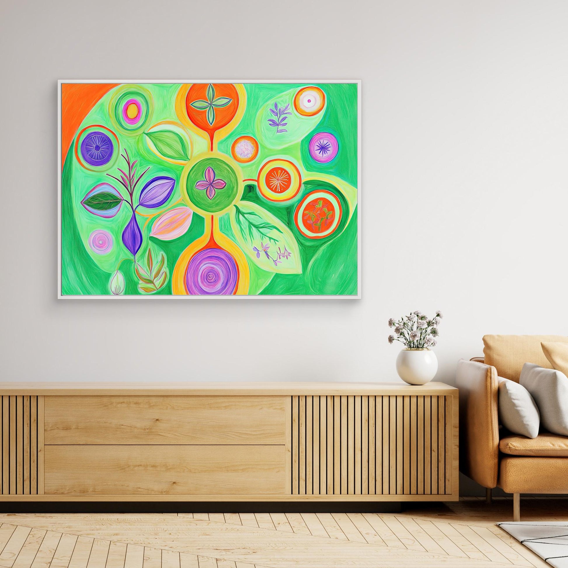 Abstract Nature Mandala Canvas Print | Vibrant Colors, Organic Shapes | Spiritual, Harmonious Wall Art