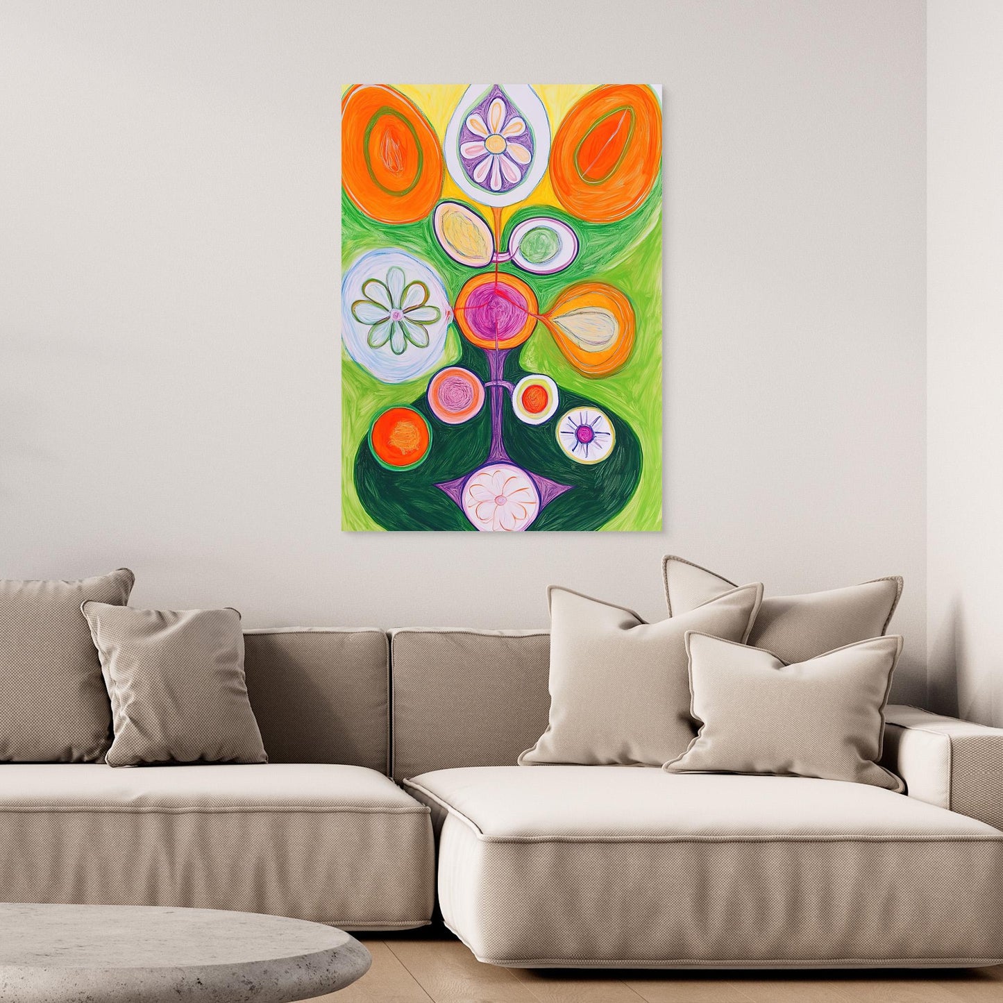 Abstract Whimsical Tree of Life Colored Pencil Drawing | Vibrant Colors, Organic Shapes | Modern Wall Art