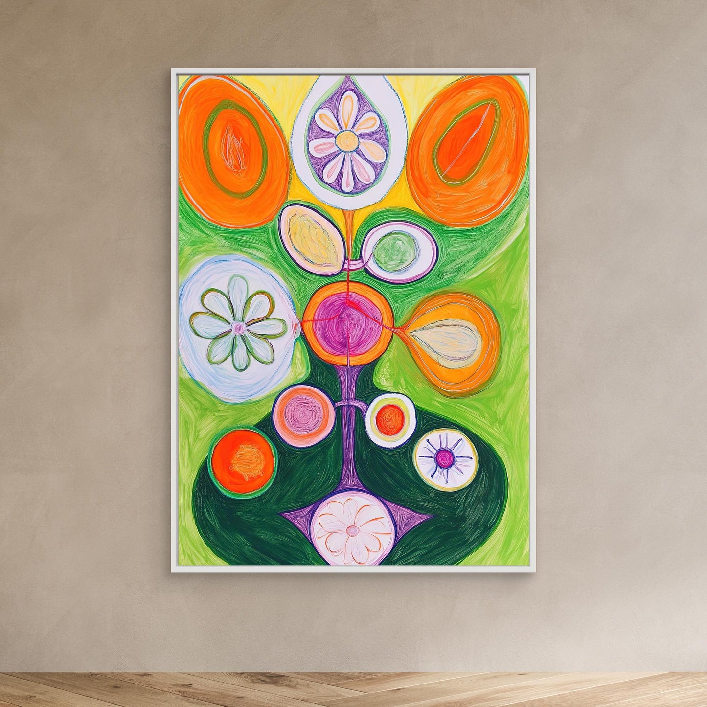 Abstract Whimsical Tree of Life Colored Pencil Drawing | Vibrant Colors, Organic Shapes | Modern Wall Art