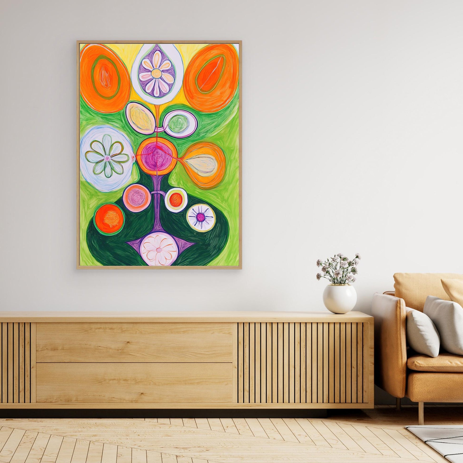 Abstract Whimsical Tree of Life Colored Pencil Drawing | Vibrant Colors, Organic Shapes | Modern Wall Art