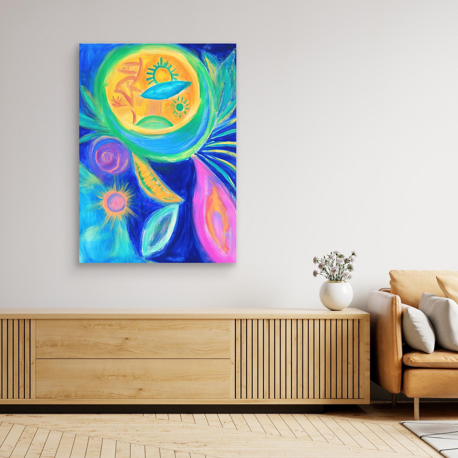 Abstract Cosmic Energy Canvas Print | Vibrant Colors, Organic Shapes | Spiritual, Modern Wall Art