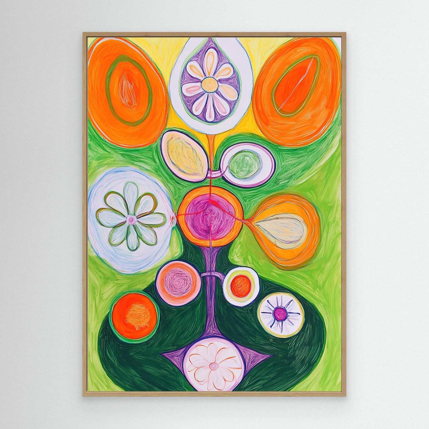 Abstract Whimsical Tree of Life Colored Pencil Drawing | Vibrant Colors, Organic Shapes | Modern Wall Art