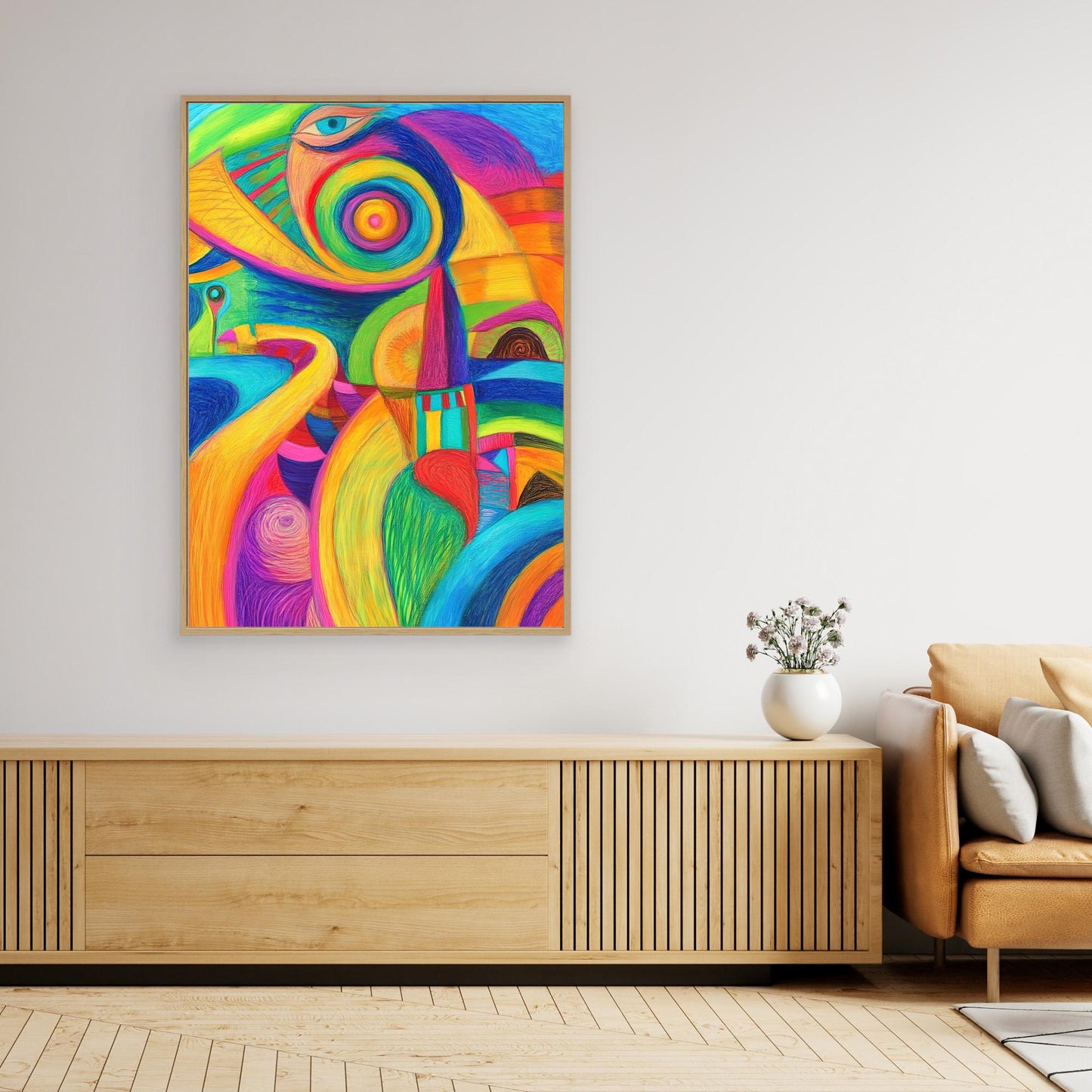 Abstract Whimsical Journey Colored Pencil Drawing | Vibrant Colors, Organic Shapes | Modern Wall Art