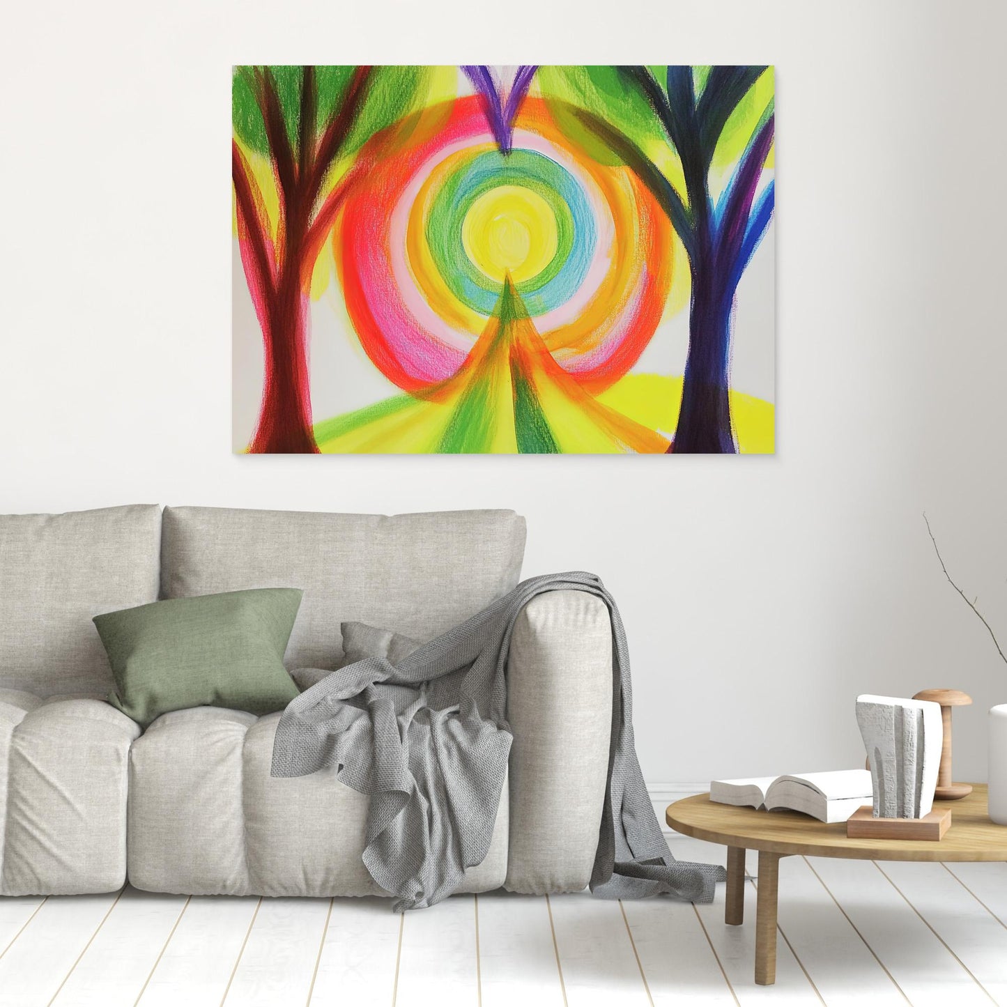 Spiritual Path Colored Pencil Drawing | Rainbow Colors, Nature Scene | Growth, Enlightenment Wall Art