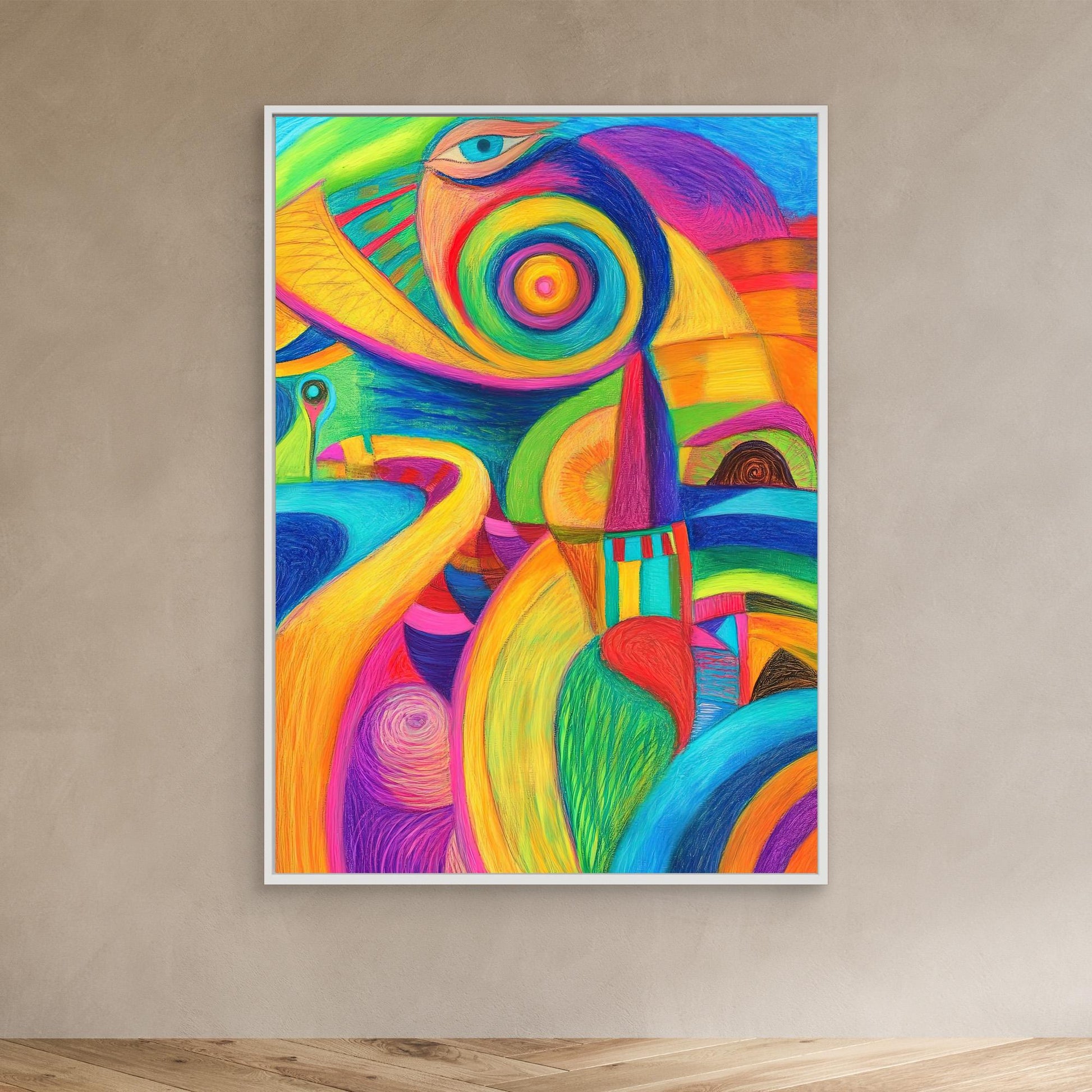 Abstract Whimsical Journey Colored Pencil Drawing | Vibrant Colors, Organic Shapes | Modern Wall Art