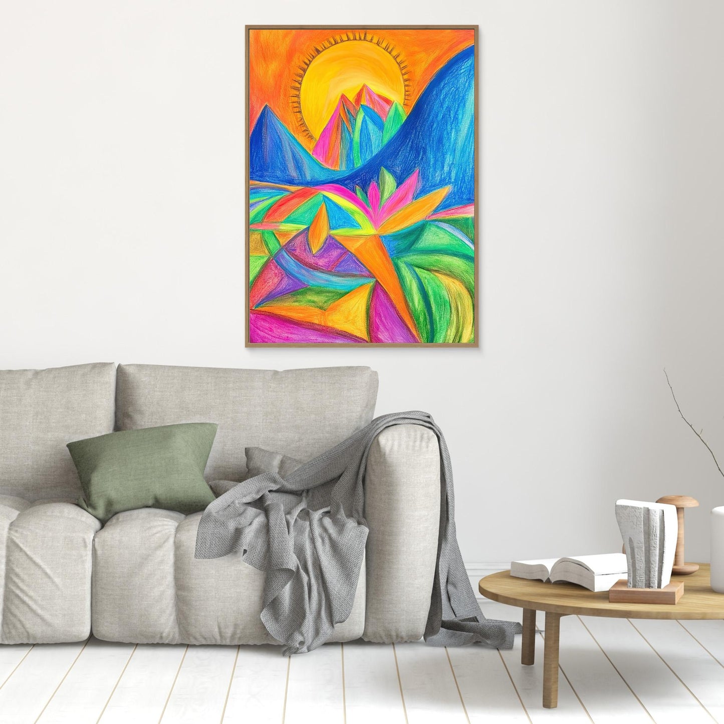 Abstract Vibrant Landscape Colored Pencil Drawing | Colorful Mountains, Organic Forms | Modern Wall Art