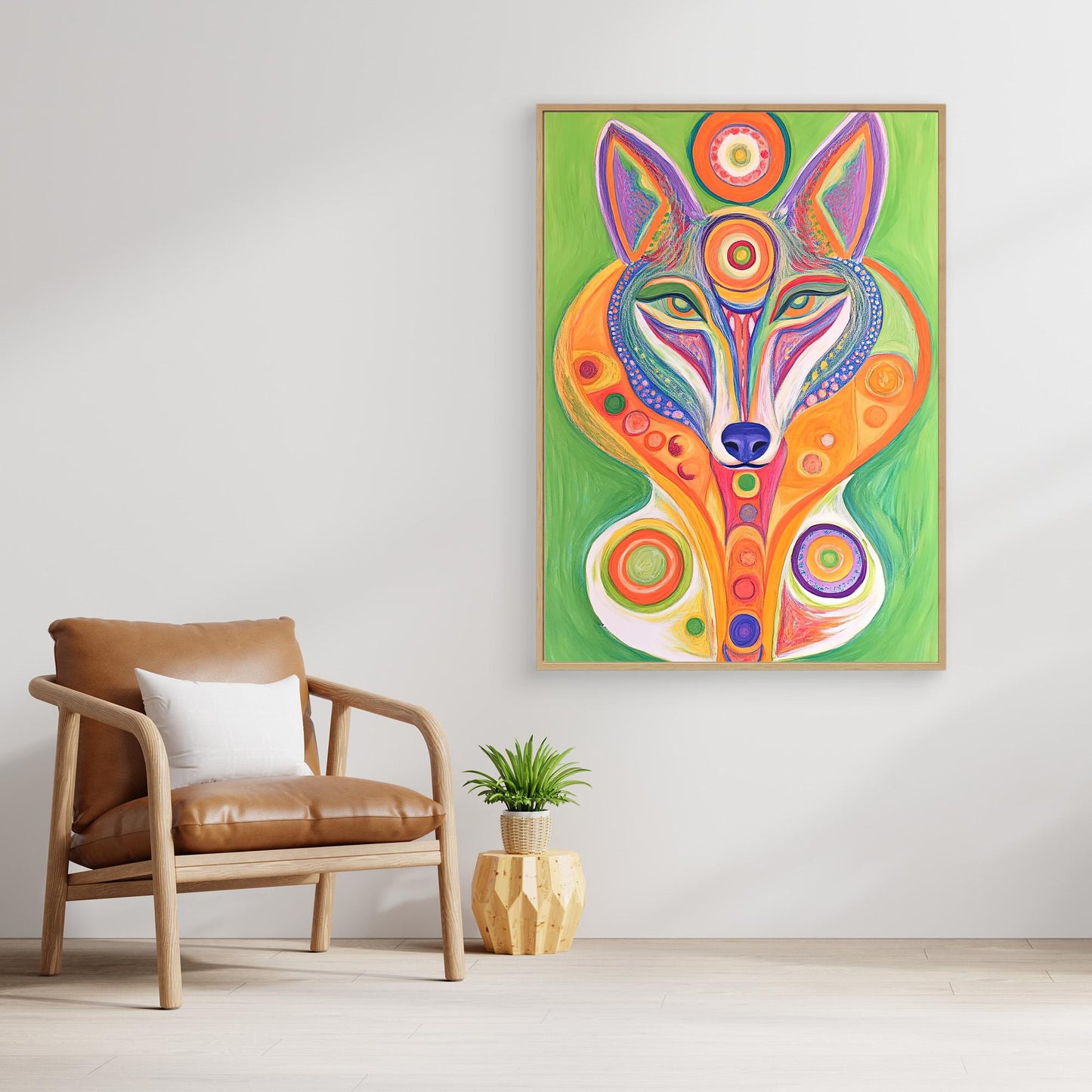 Spiritual Wolf Canvas Print | Vibrant Colors, Mandala Design | Modern Spiritual Wall Art