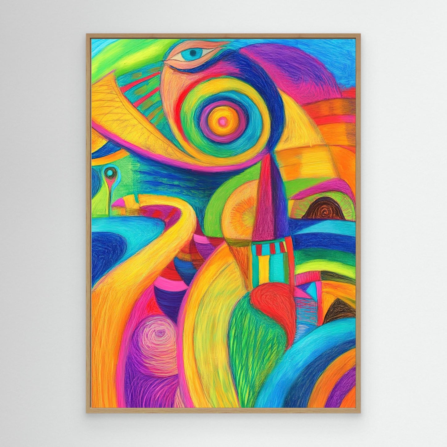 Abstract Whimsical Journey Colored Pencil Drawing | Vibrant Colors, Organic Shapes | Modern Wall Art