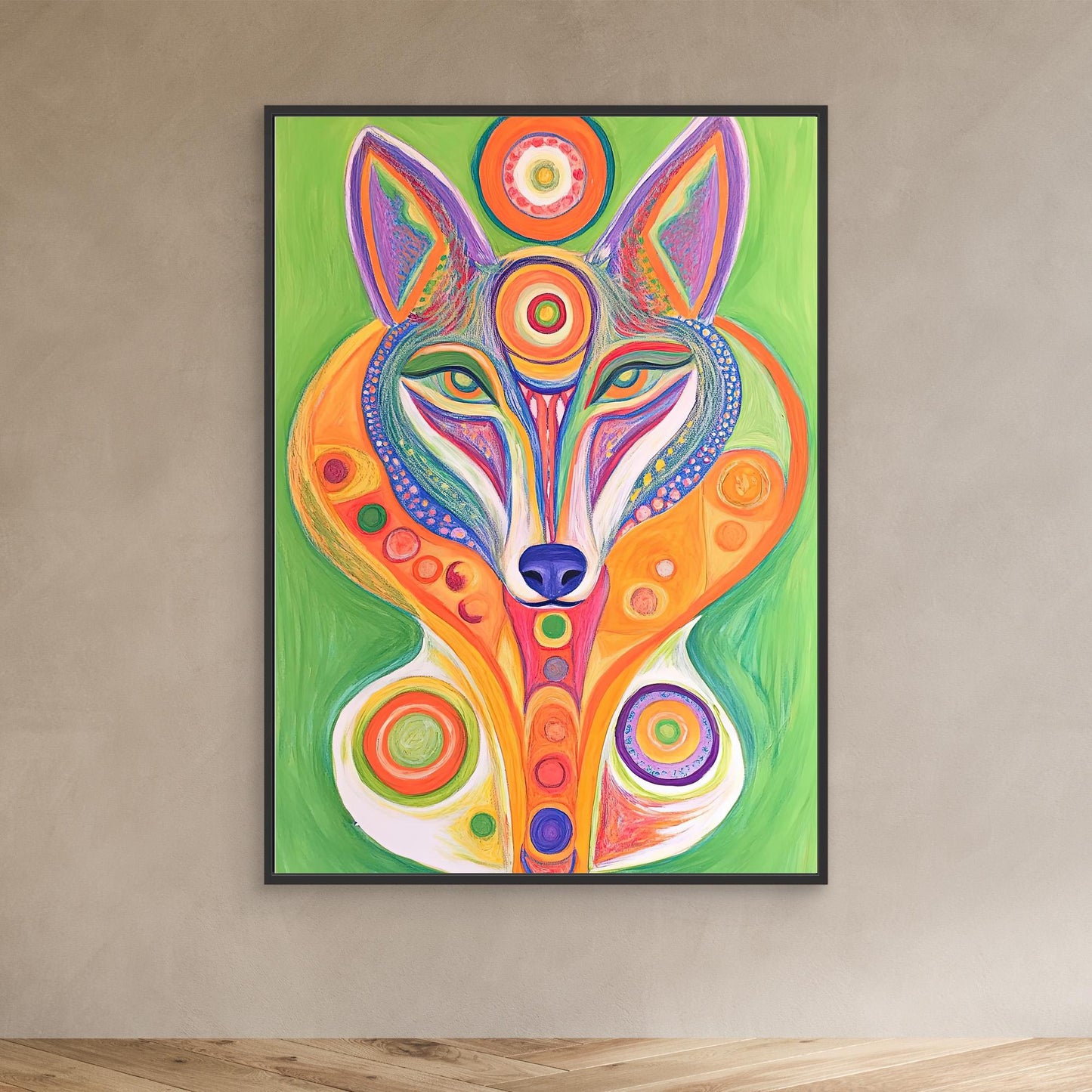 Spiritual Wolf Canvas Print | Vibrant Colors, Mandala Design | Modern Spiritual Wall Art