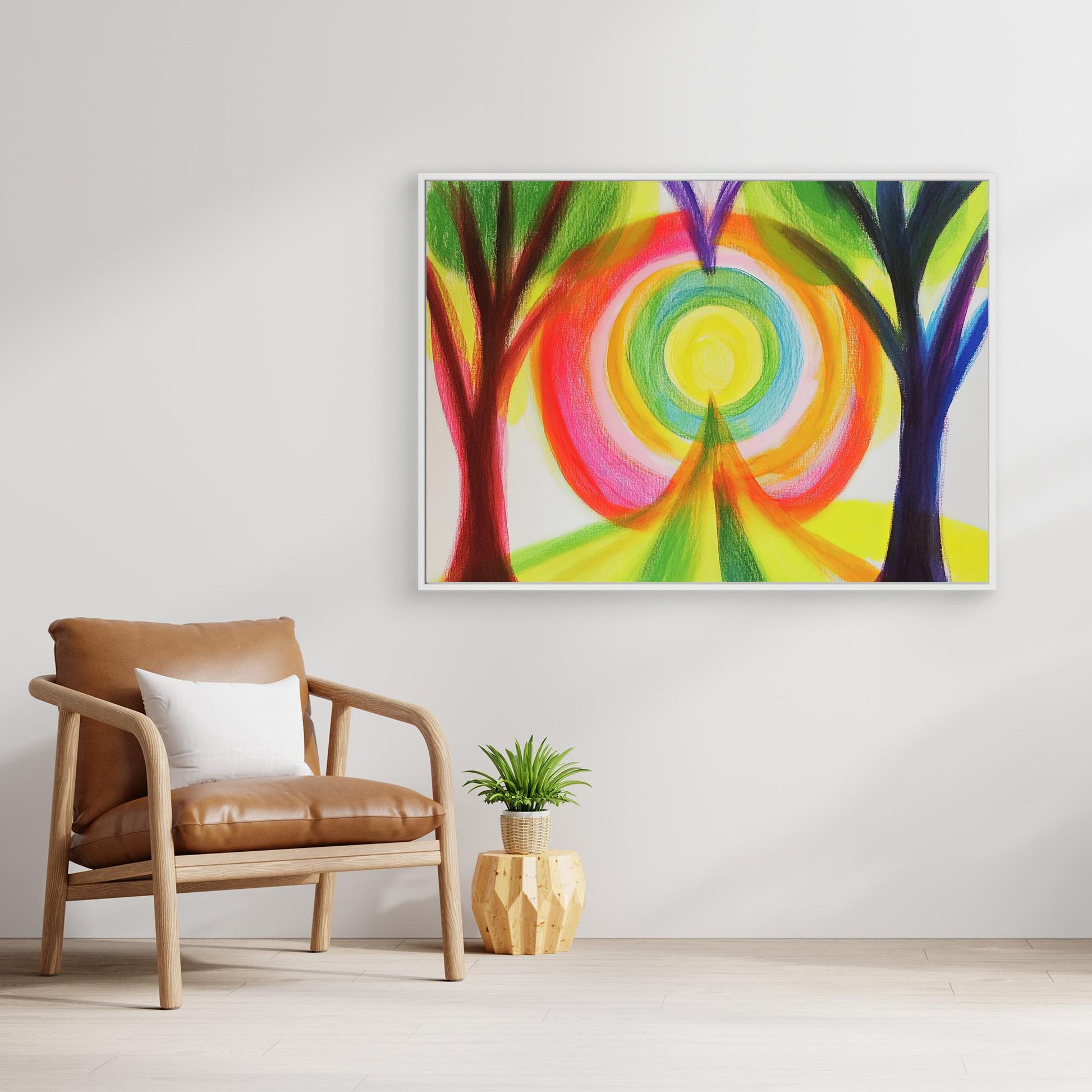 Spiritual Path Colored Pencil Drawing | Rainbow Colors, Nature Scene | Growth, Enlightenment Wall Art