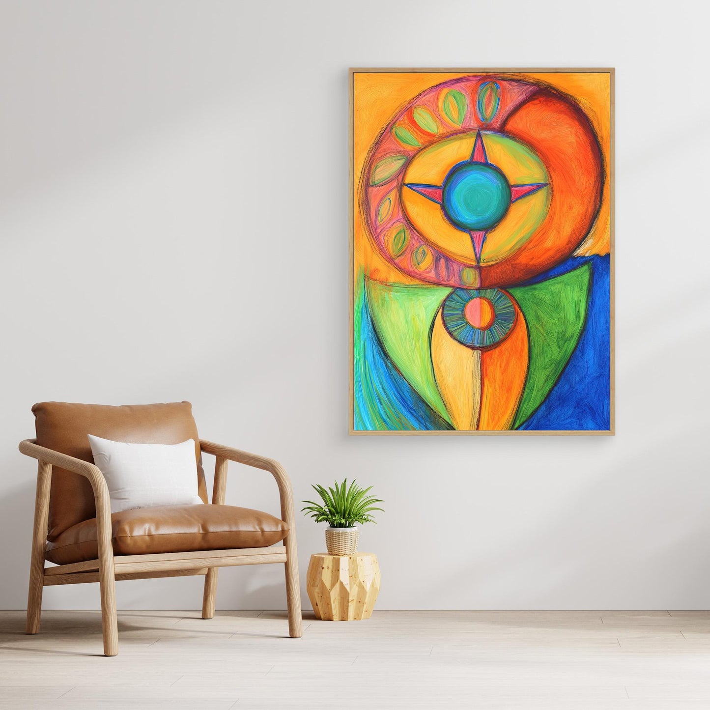 Abstract Spiritual Mandala Colored Pencil Drawing | Vibrant Colors, Circular Design | Modern Spiritual Wall Art