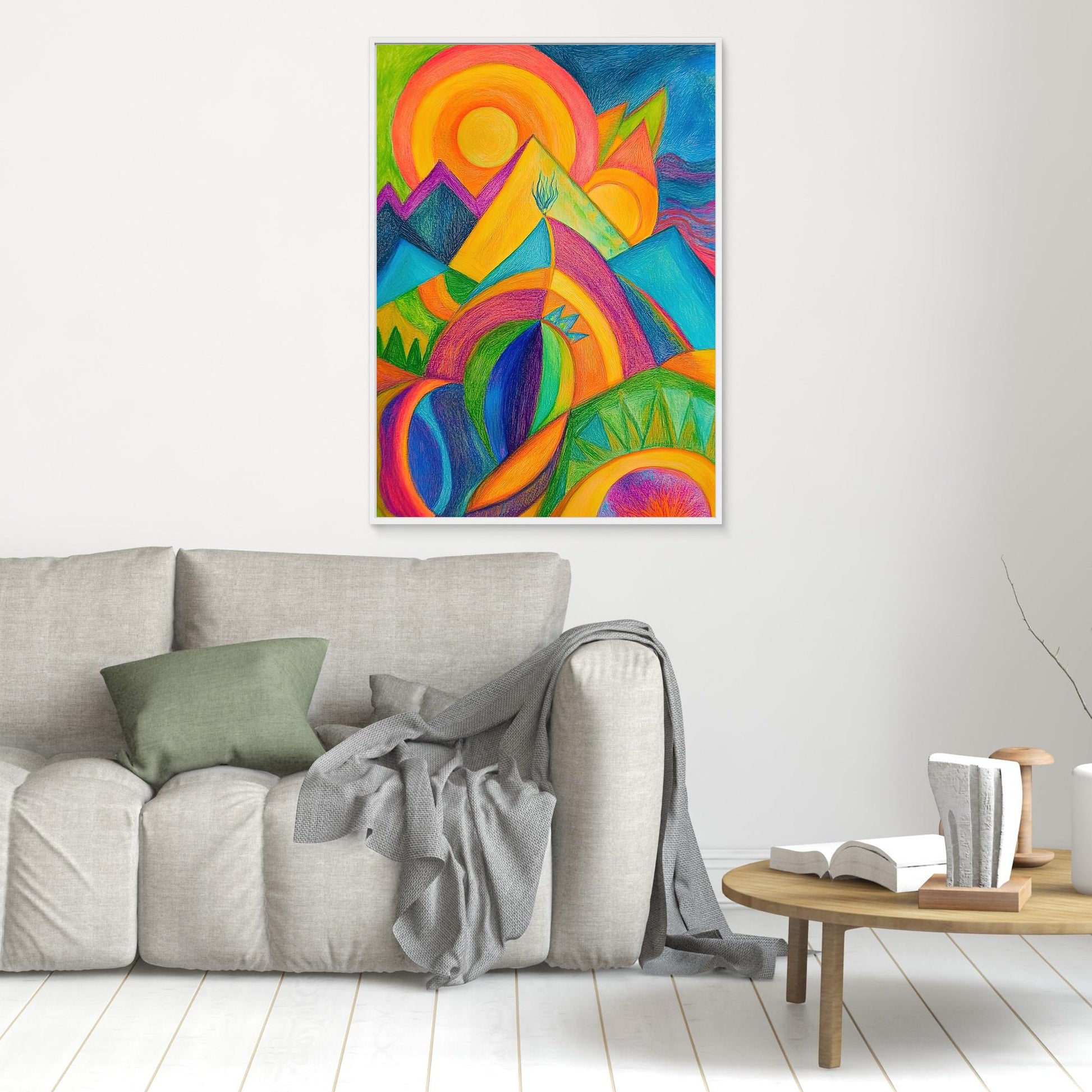 Abstract Vibrant Landscape Colored Pencil Drawing | Colorful Mountains, Organic Forms | Modern Wall Art