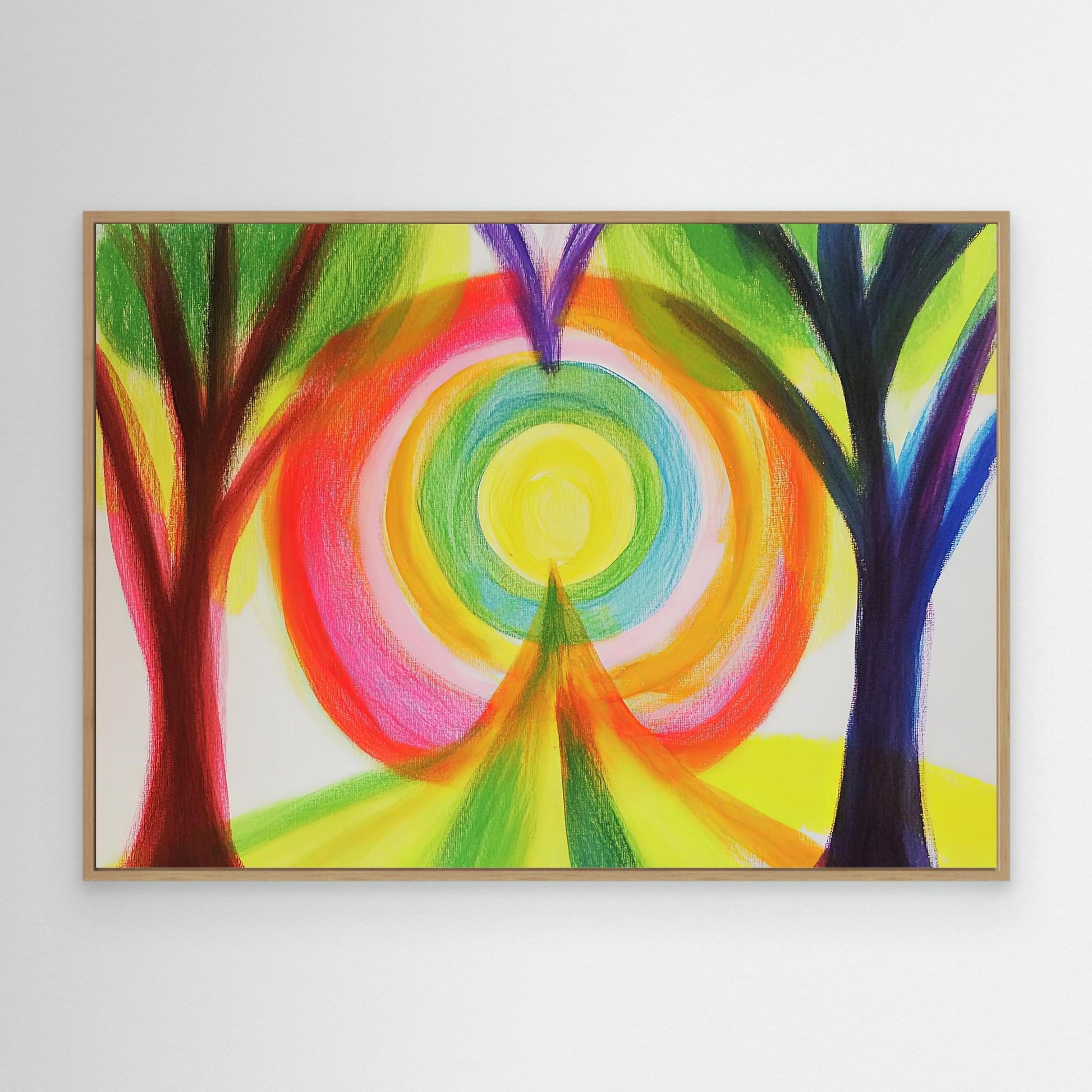 Spiritual Path Colored Pencil Drawing | Rainbow Colors, Nature Scene | Growth, Enlightenment Wall Art