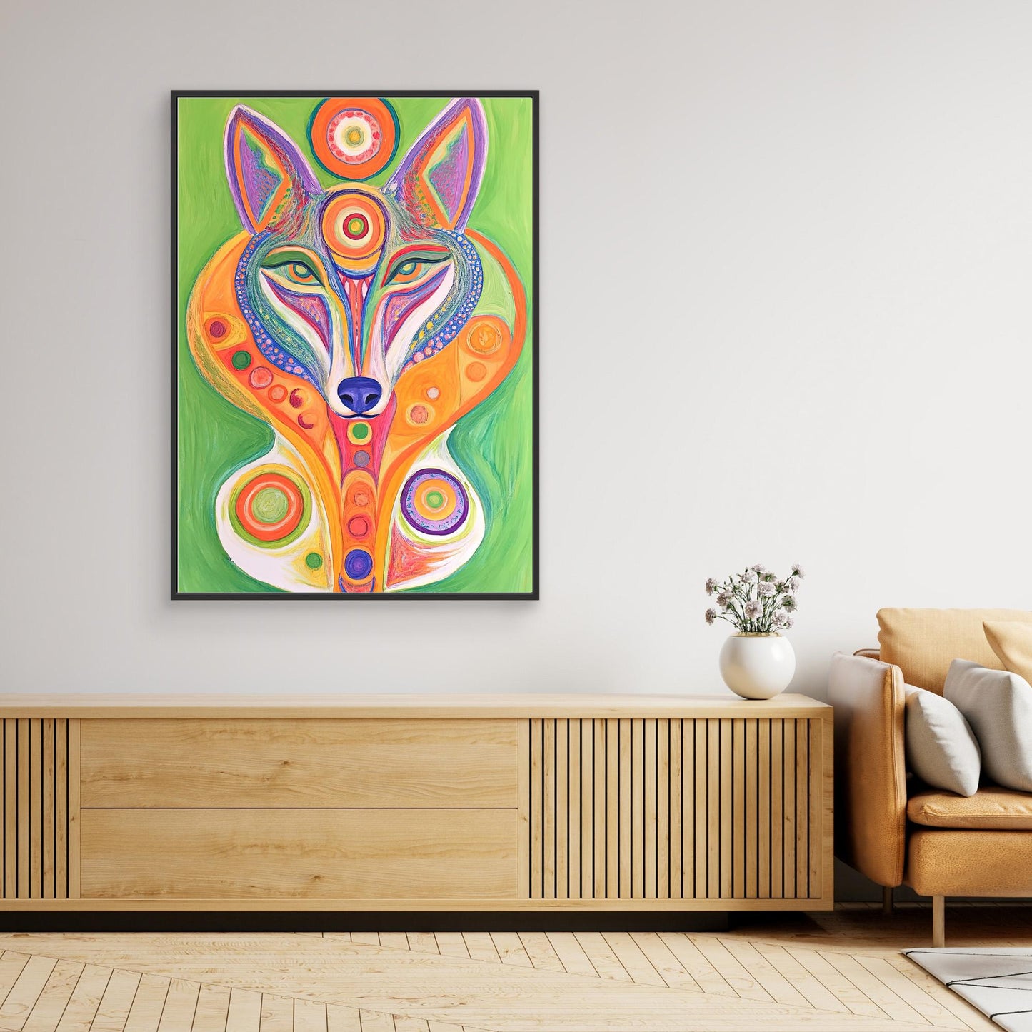 Spiritual Wolf Canvas Print | Vibrant Colors, Mandala Design | Modern Spiritual Wall Art