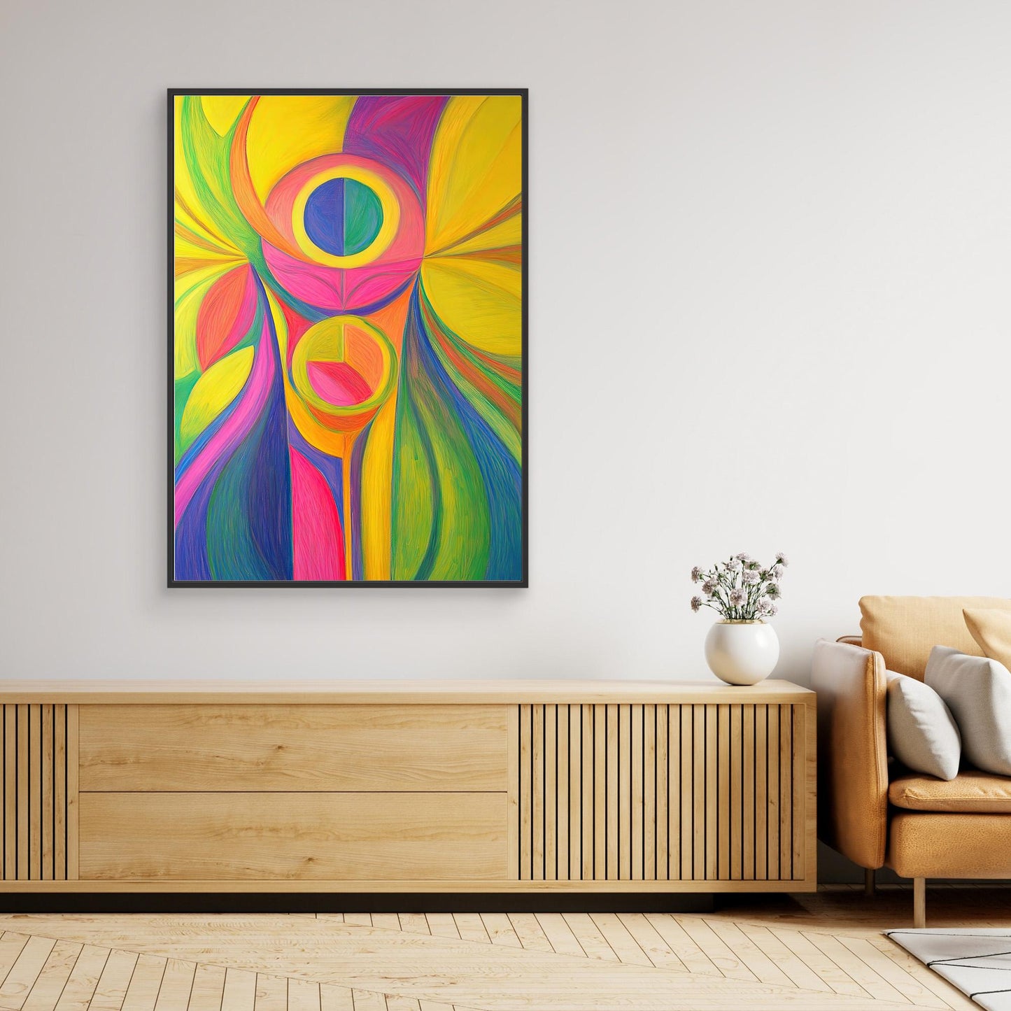 Abstract Radiant Bloom Colored Pencil Drawing | Vibrant Colors, Organic Forms | Joy, Energy, Modern Wall Art