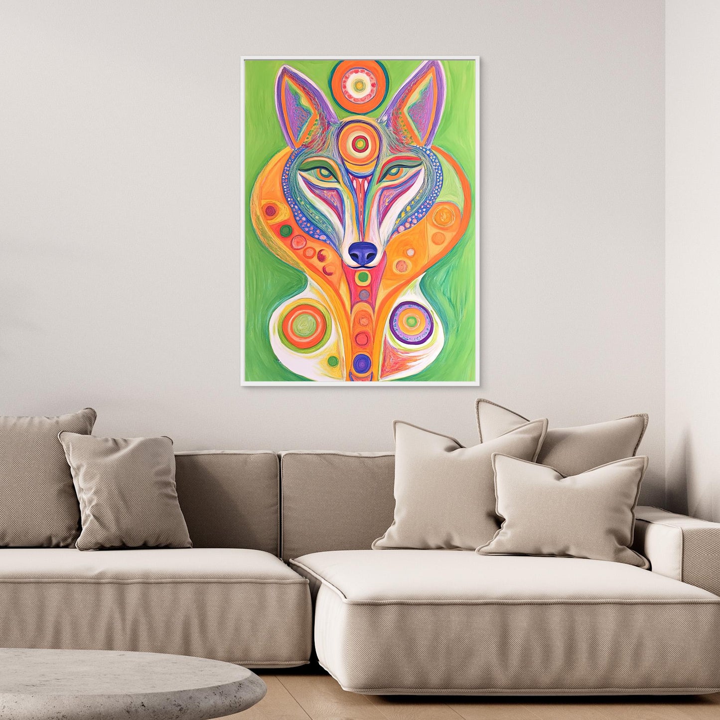 Spiritual Wolf Canvas Print | Vibrant Colors, Mandala Design | Modern Spiritual Wall Art