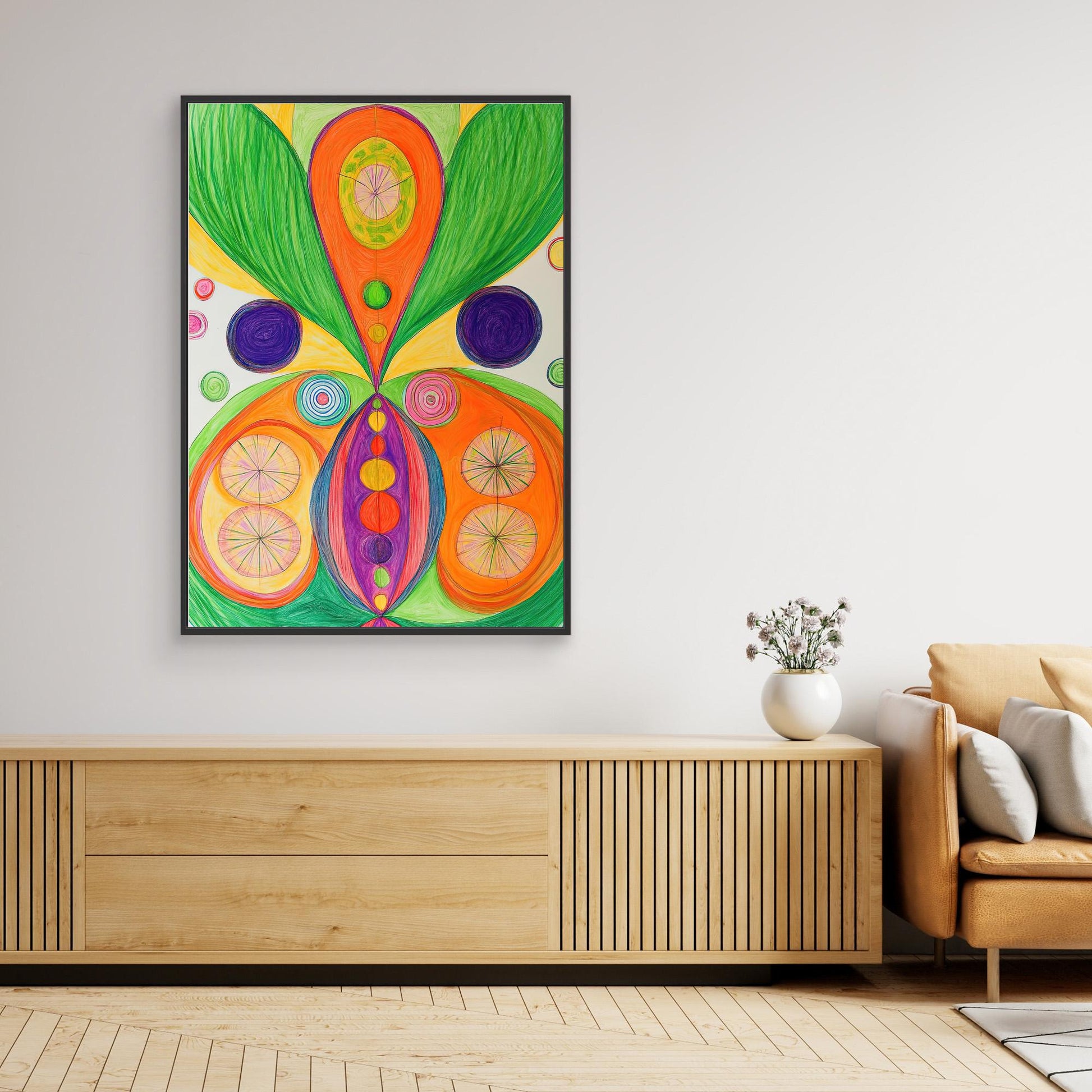 Abstract Spiritual Mandala Colored Pencil Drawing | Vibrant Colors, Geometric Design | Modern Spiritual Wall Art