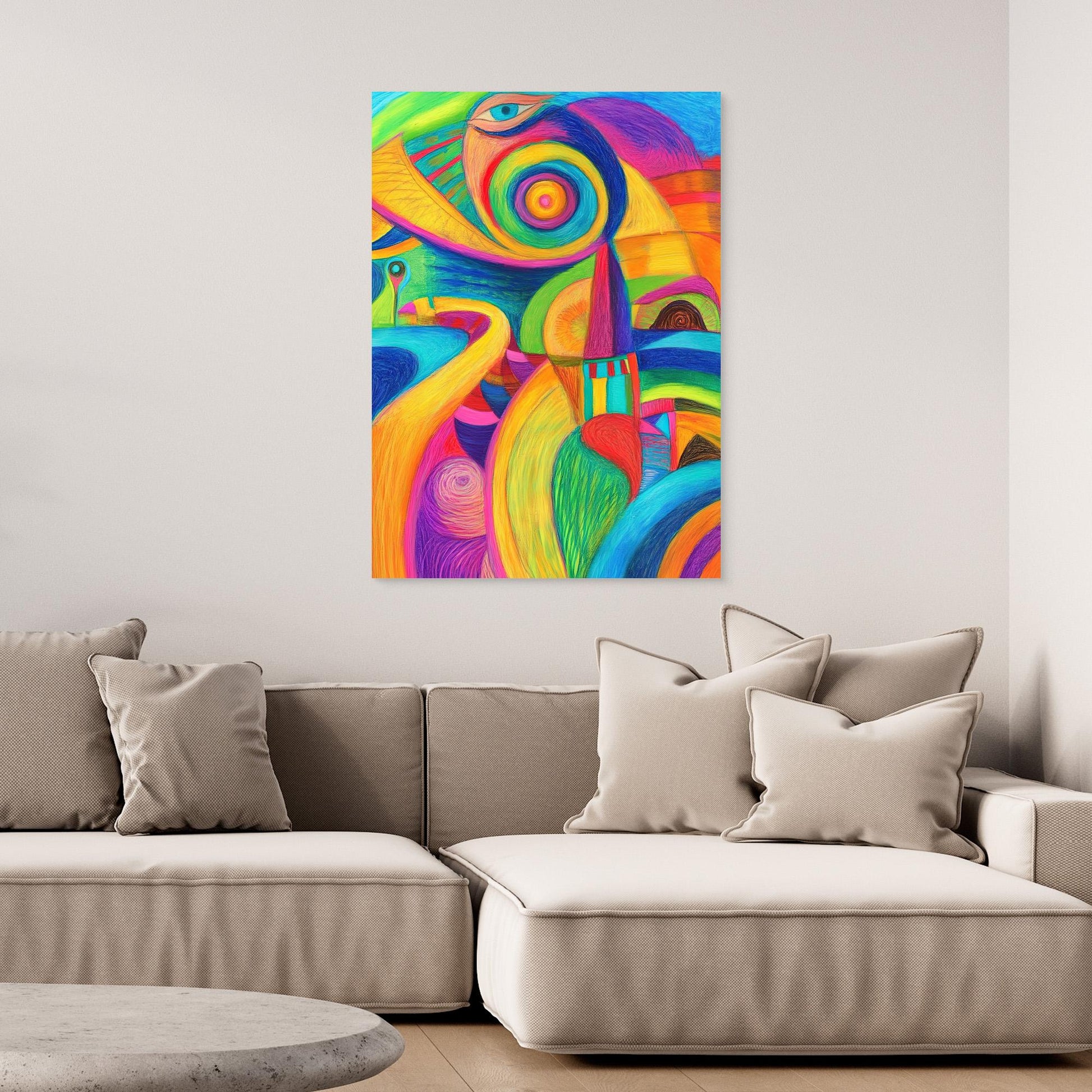 Abstract Whimsical Journey Colored Pencil Drawing | Vibrant Colors, Organic Shapes | Modern Wall Art