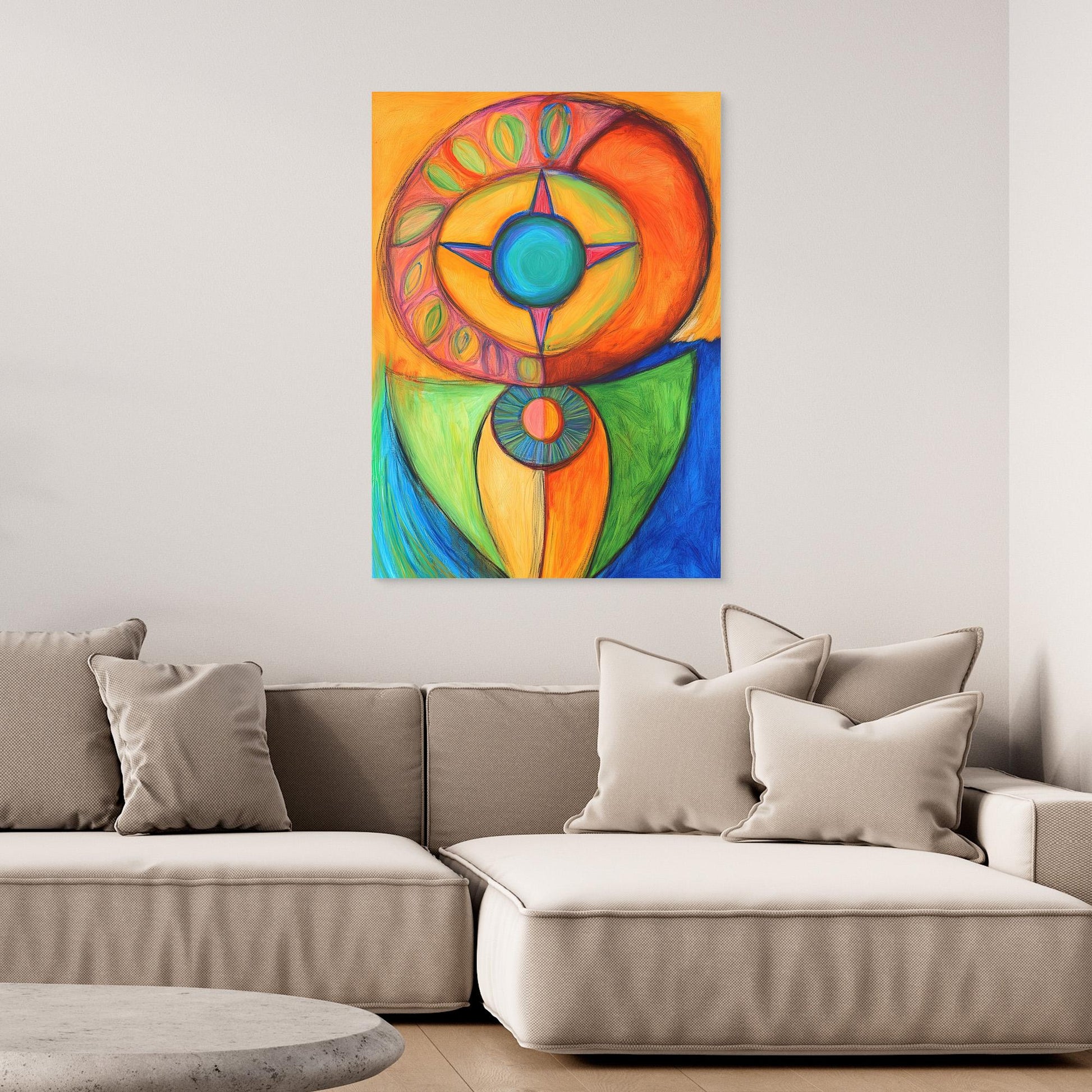 Abstract Spiritual Mandala Colored Pencil Drawing | Vibrant Colors, Circular Design | Modern Spiritual Wall Art