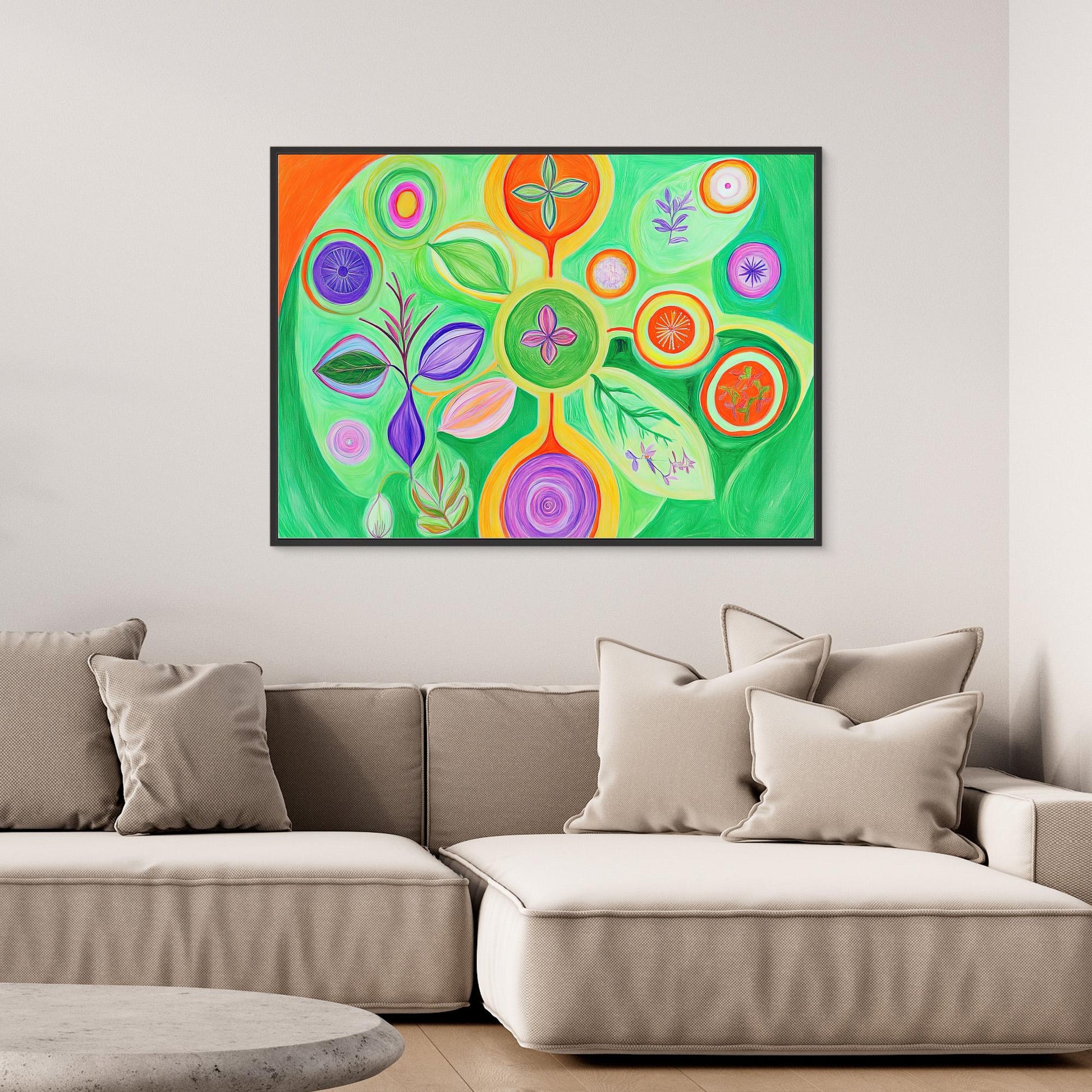 Abstract Nature Mandala Canvas Print | Vibrant Colors, Organic Shapes | Spiritual, Harmonious Wall Art