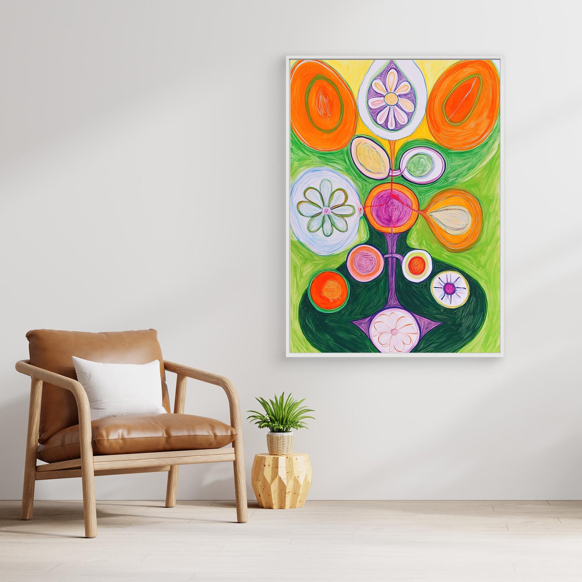 Abstract Whimsical Tree of Life Colored Pencil Drawing | Vibrant Colors, Organic Shapes | Modern Wall Art