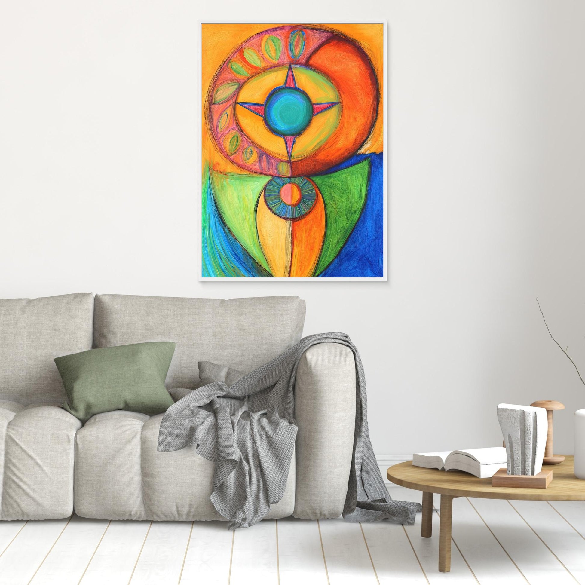 Abstract Spiritual Mandala Colored Pencil Drawing | Vibrant Colors, Circular Design | Modern Spiritual Wall Art