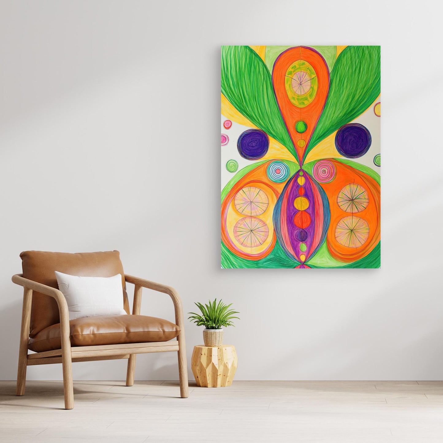 Abstract Spiritual Mandala Colored Pencil Drawing | Vibrant Colors, Geometric Design | Modern Spiritual Wall Art